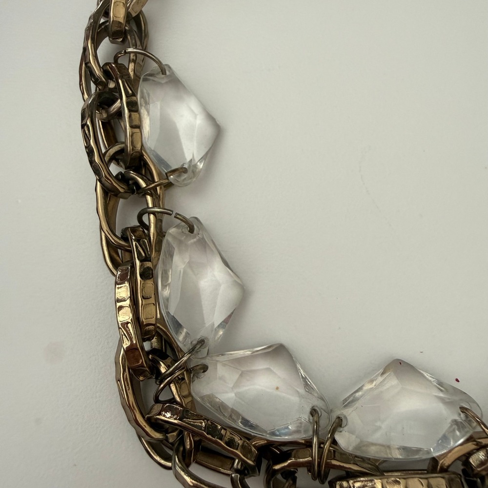 Antique style Gold Chunky Link Statement Necklace Clear Crystal Charms - Picture 2 of 4